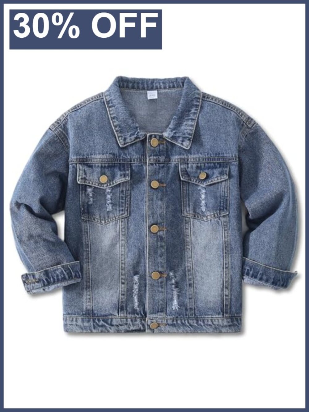 Girls Distressed Denim Jean Jacket Ripped Cotton Coat